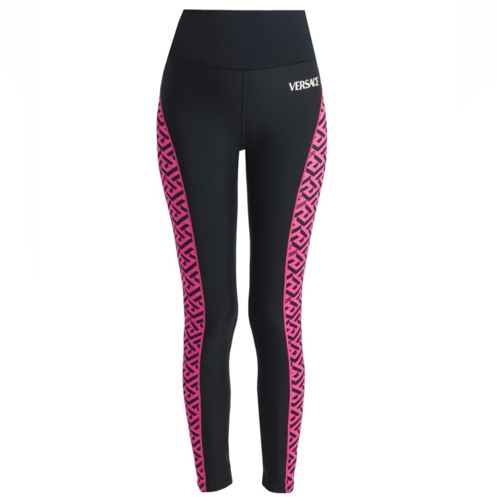 Versace Black Leggings with Pink Geometric Design